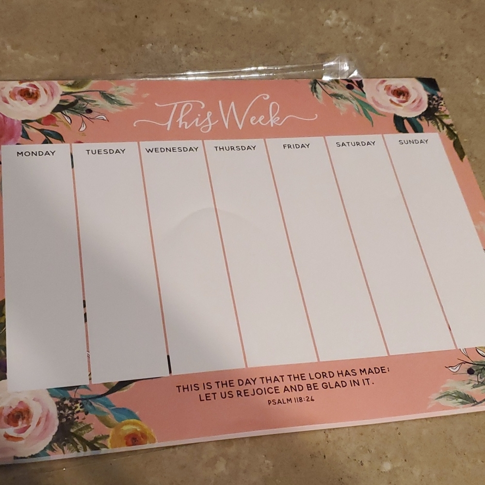 🗓Weekly Calendar tear-off planning chart coral and floral with Bible Verse